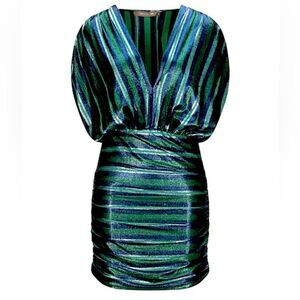NWT Simona Corsellini Lurex mini dress striped designer Italy party Sz 4 NEW
